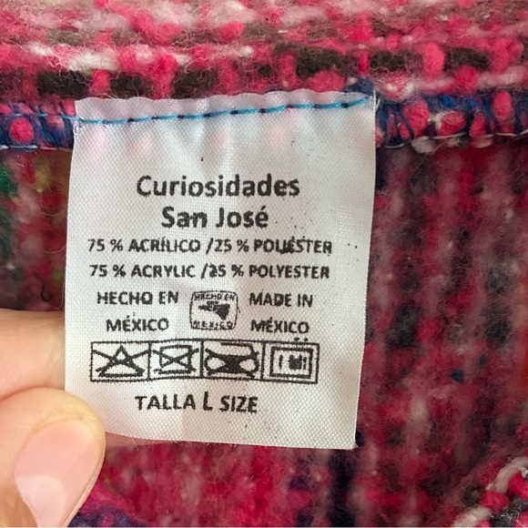 Boho Multicolor Striped Women's Artisanal Rug Hoodie L - Picture 8 of 9